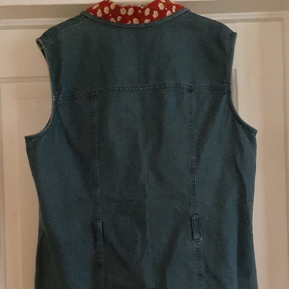 Stonebridge Blue Denim Vest, Sleeveless w/Red Floral Collar, Size 16W - Picture 4 of 9